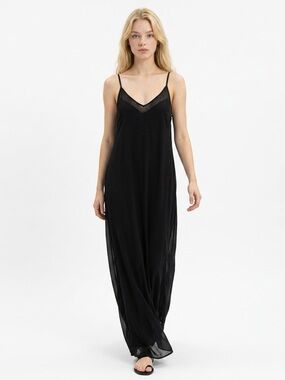 Elan Black Maxi Slip Dress with Sheer V-Neck